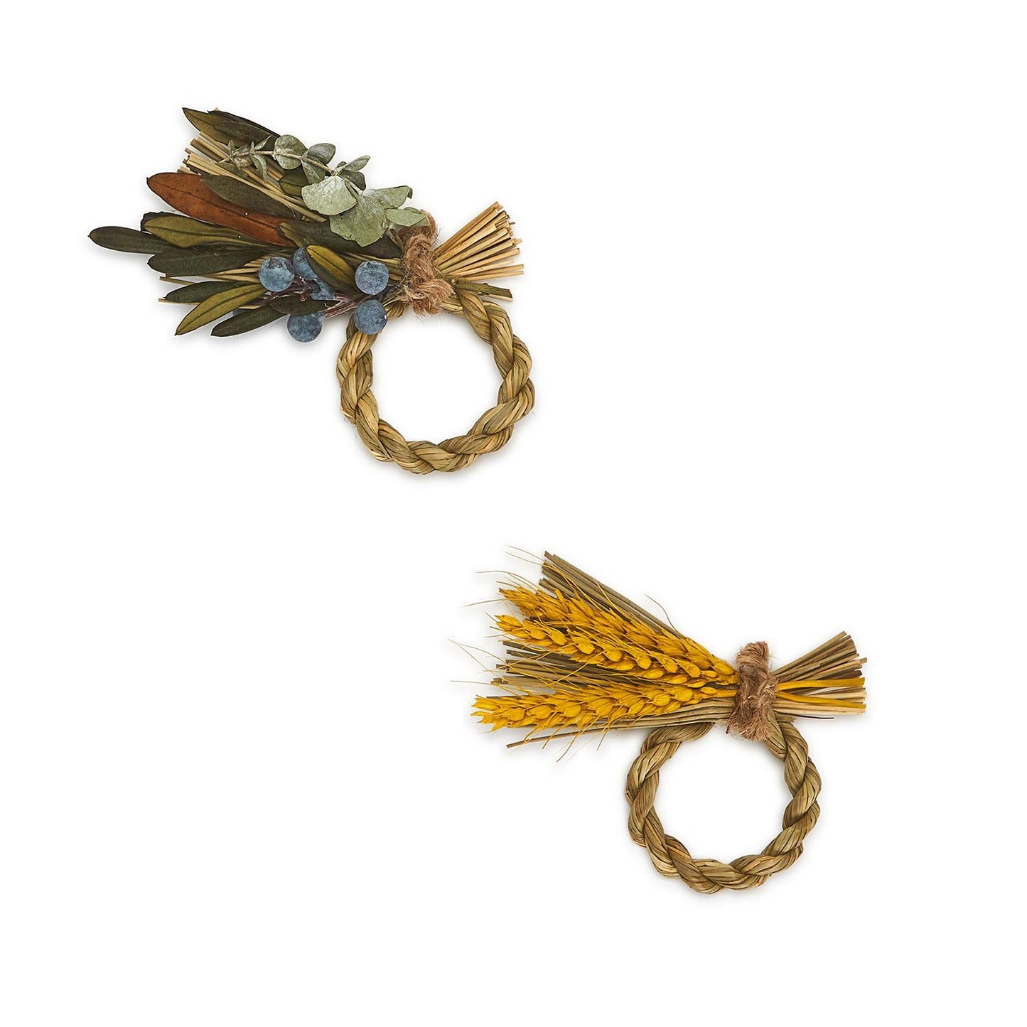 All Natural 24-Pieces Hand-Crafted Napkin Ring in 2 Styles: Olive Leaf & Wheat