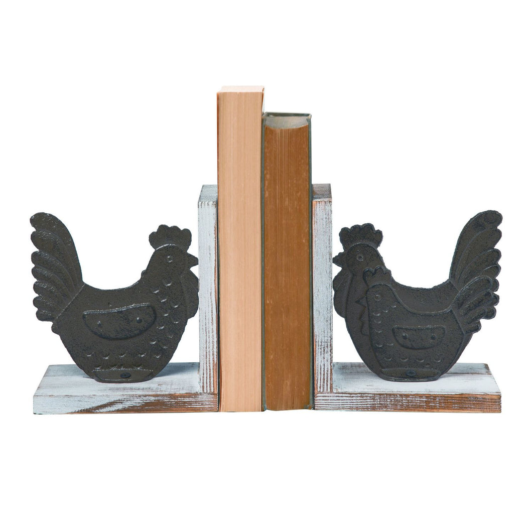 Transpac Iron Chicken Bookends, Set Of 2
