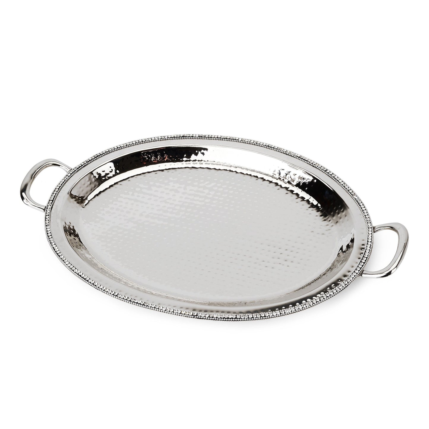 Classic Touch Decor Stainless Steel Oval Tray w Diamonds, Silver, 21" x 14"