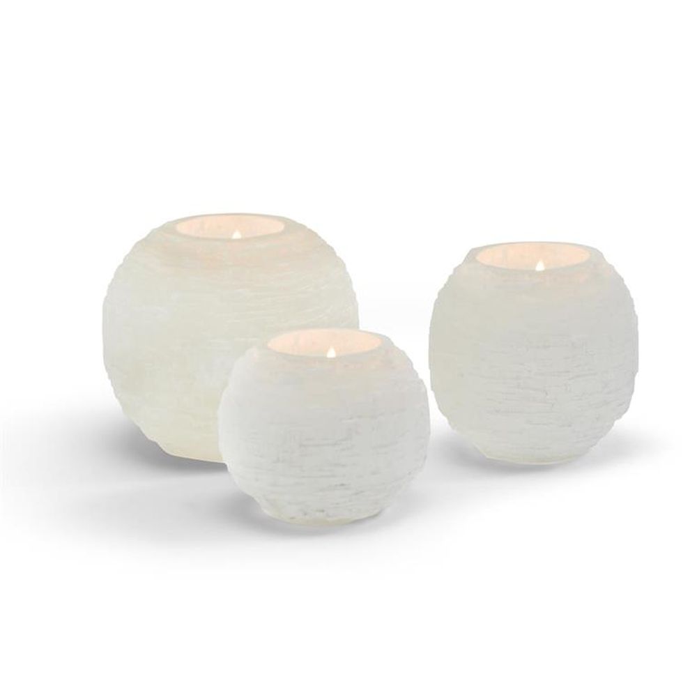 Two's Company Tozai Glaciers Set of 3 Selenite Crystal Sphere Candle Holder