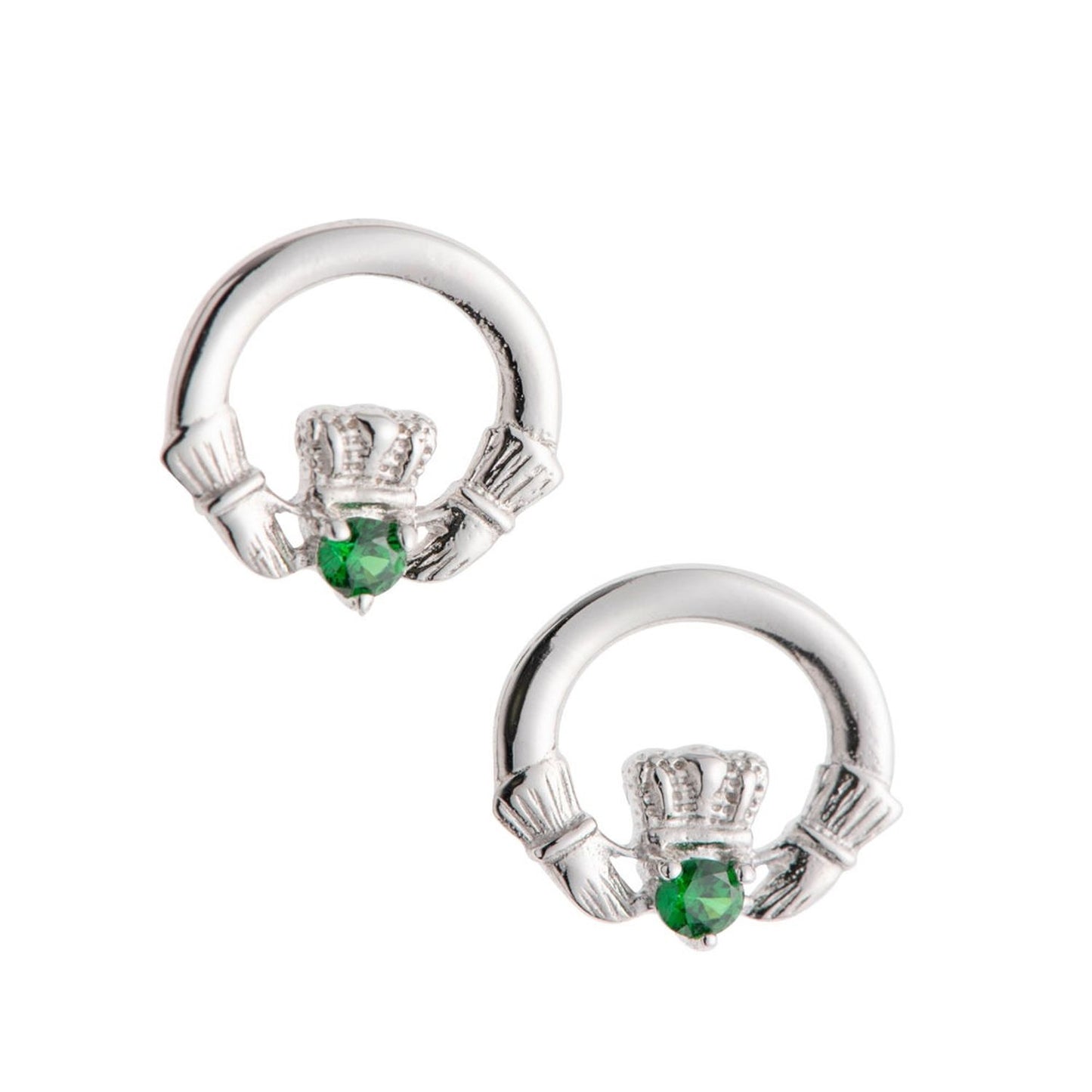 Galway Green Crystal Claddagh Earrings 0.98 Gms - Rhodium Plated Sterling Silver