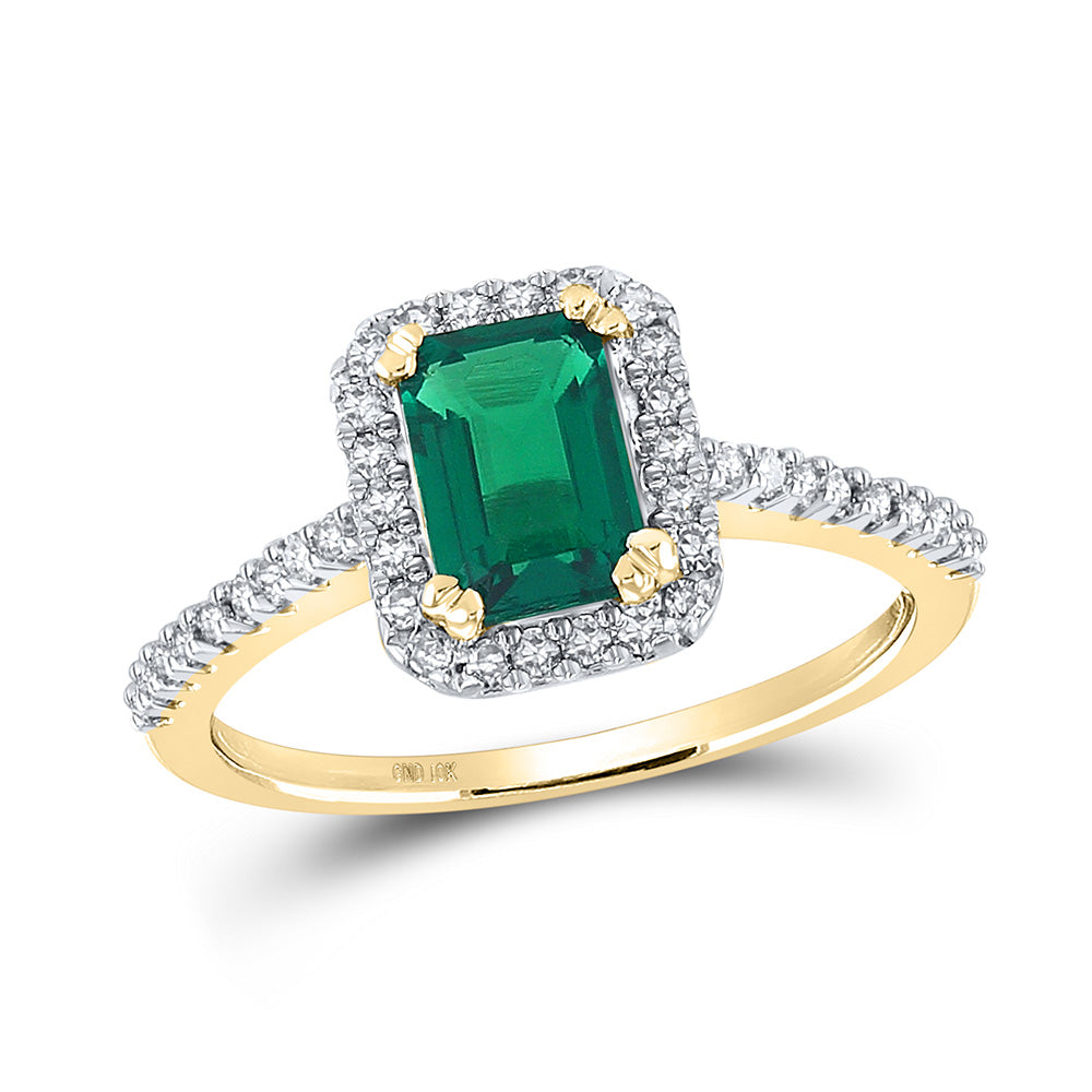GND 10K Yellow Gold Created Emerald Diamond Solitaire RIng, Size 7