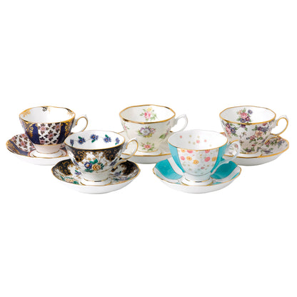Royal Albert 100 Years Teacup & Saucer, 5 Piece Set 1900-1940
