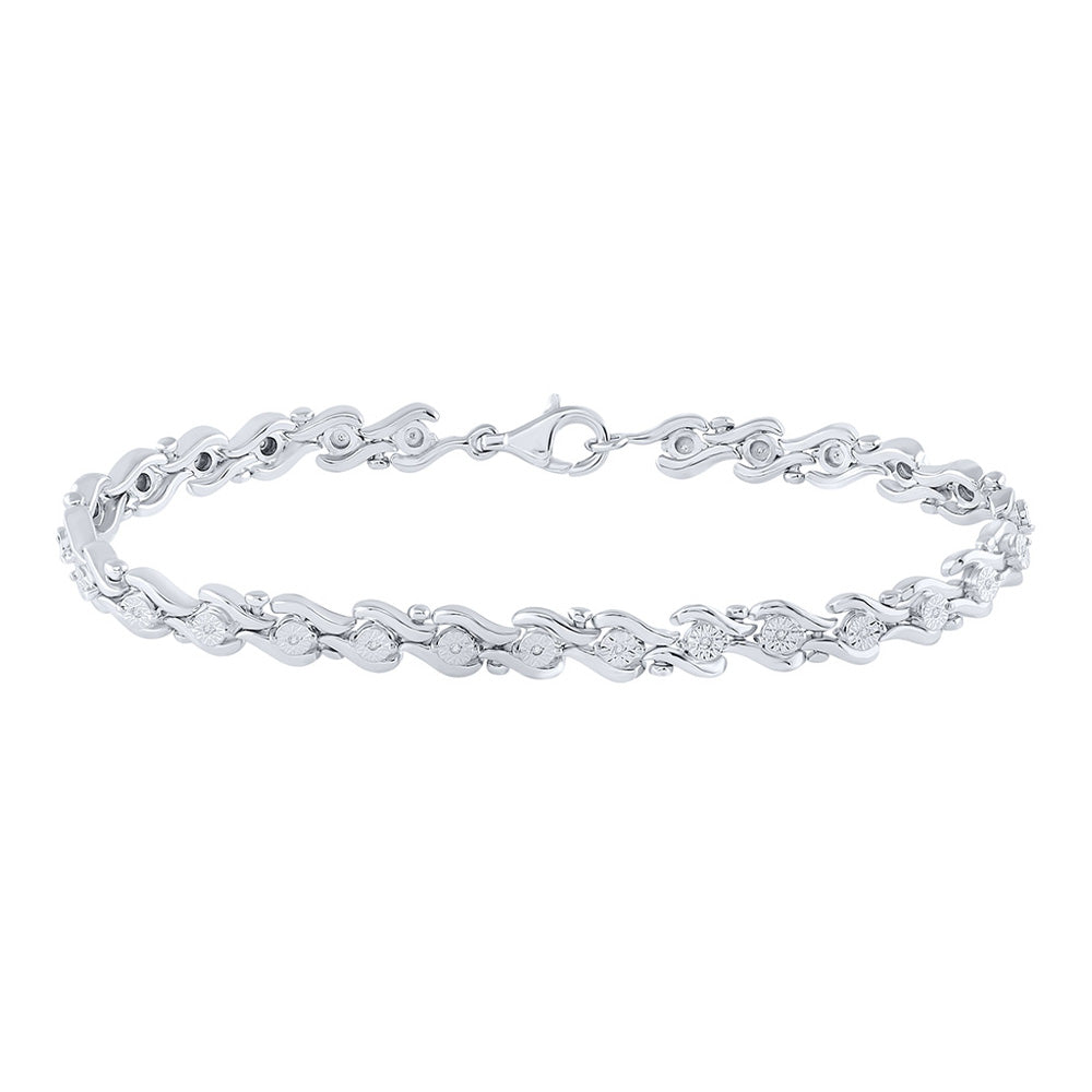 GND Sterling Silver Womens Round Diamond Fashion Bracelet 1/10 Cttw