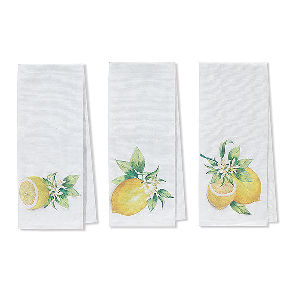 Gerson Companies 28"L Fabric Lemon Design Tea Towel, 3 Asst
