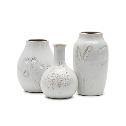 Two's Company Two's Company Set Of 3 Floral Imprint Hand-Crafted Vase - Ceramic