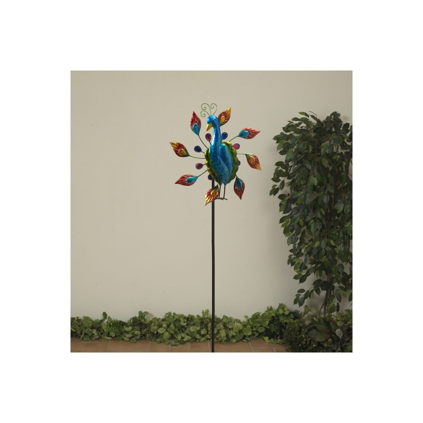 Gerson Company 44"H Metal Peacock Spinner Yard Stake