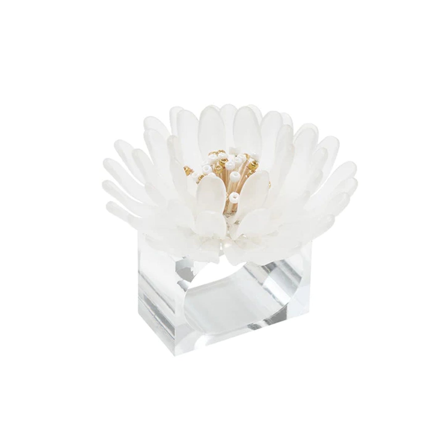 Kim Seybert Cosmos Napkin Ring in White & Gold, Set of 4 in a Gift Box