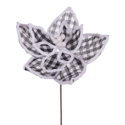 Vickerman 11" Plaid Flower With White Outline On Stem, 6 Per Bag