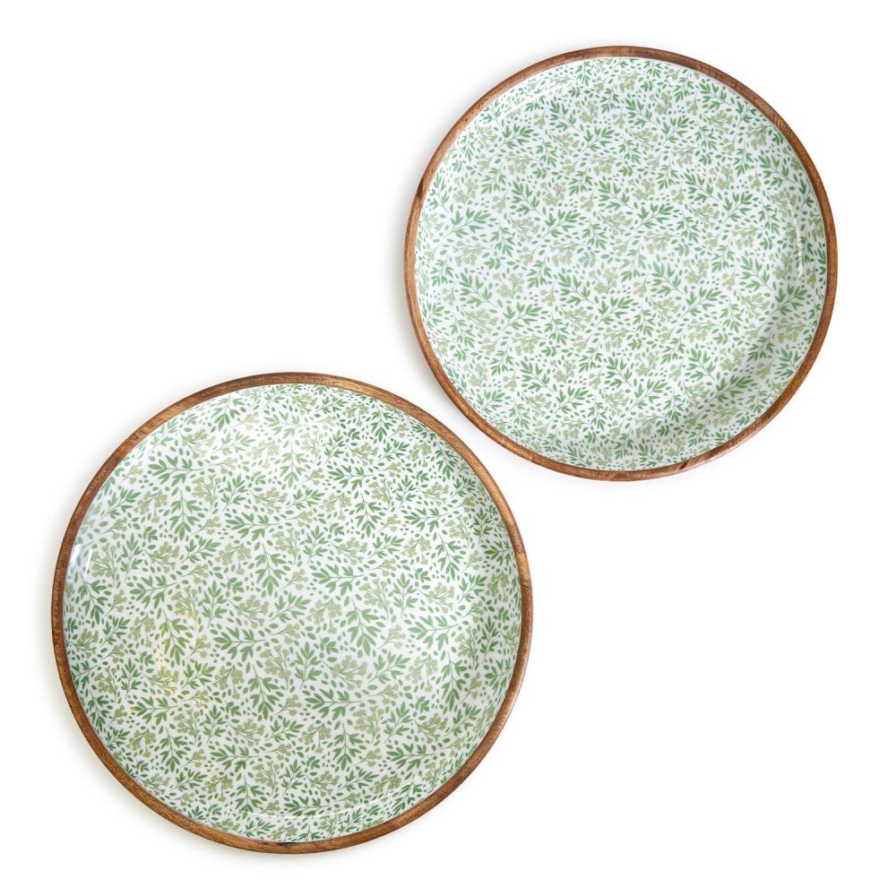 Two's Company Countryside Set of 2 Hand-Crafted Wood Round Trays