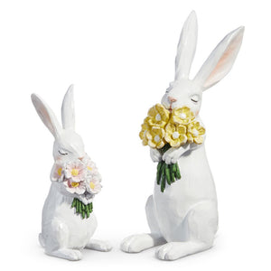 Raz Imports 2024 Easter 8" Bunny With Flowers, Set of 2