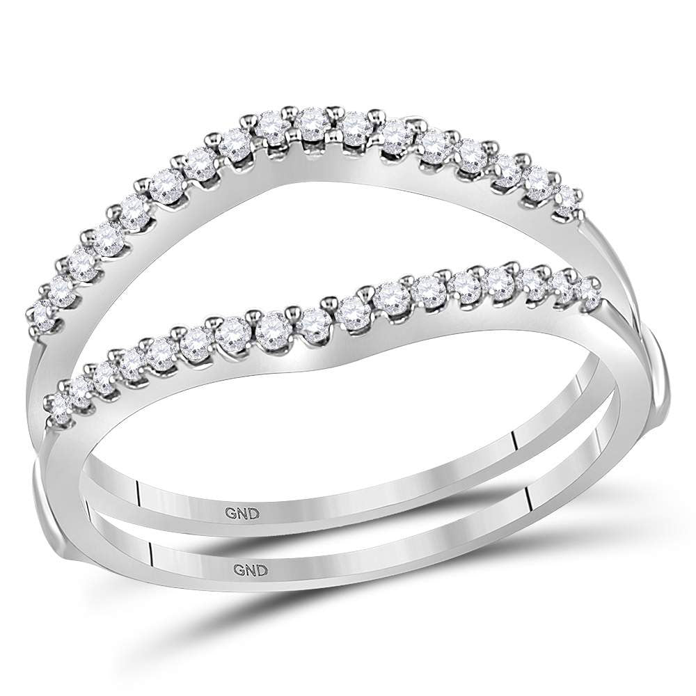 GND 14kt White Gold Round Diamond Ring Guard Wrap Enhancer Wedding Band 1/4 Cttw