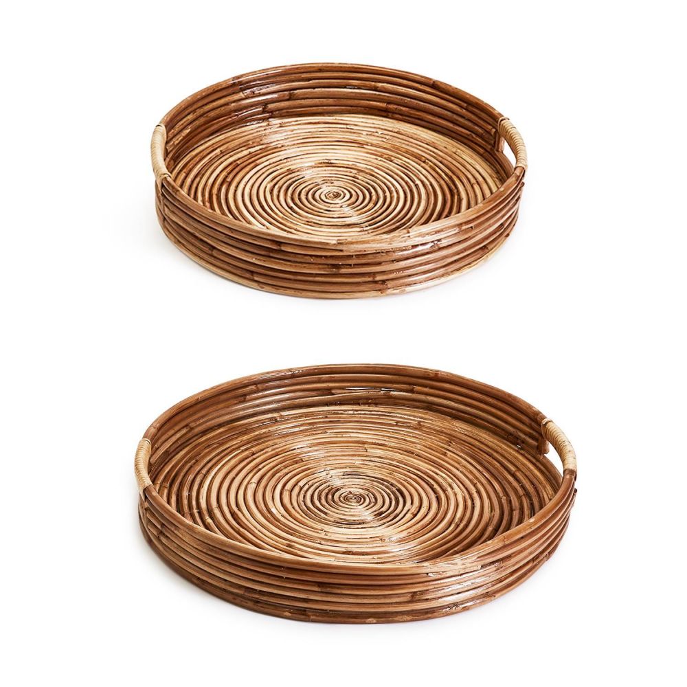 Two's Company Cap Juluca Set of 2 Hand-Crafted Cane Round Tray, 21"