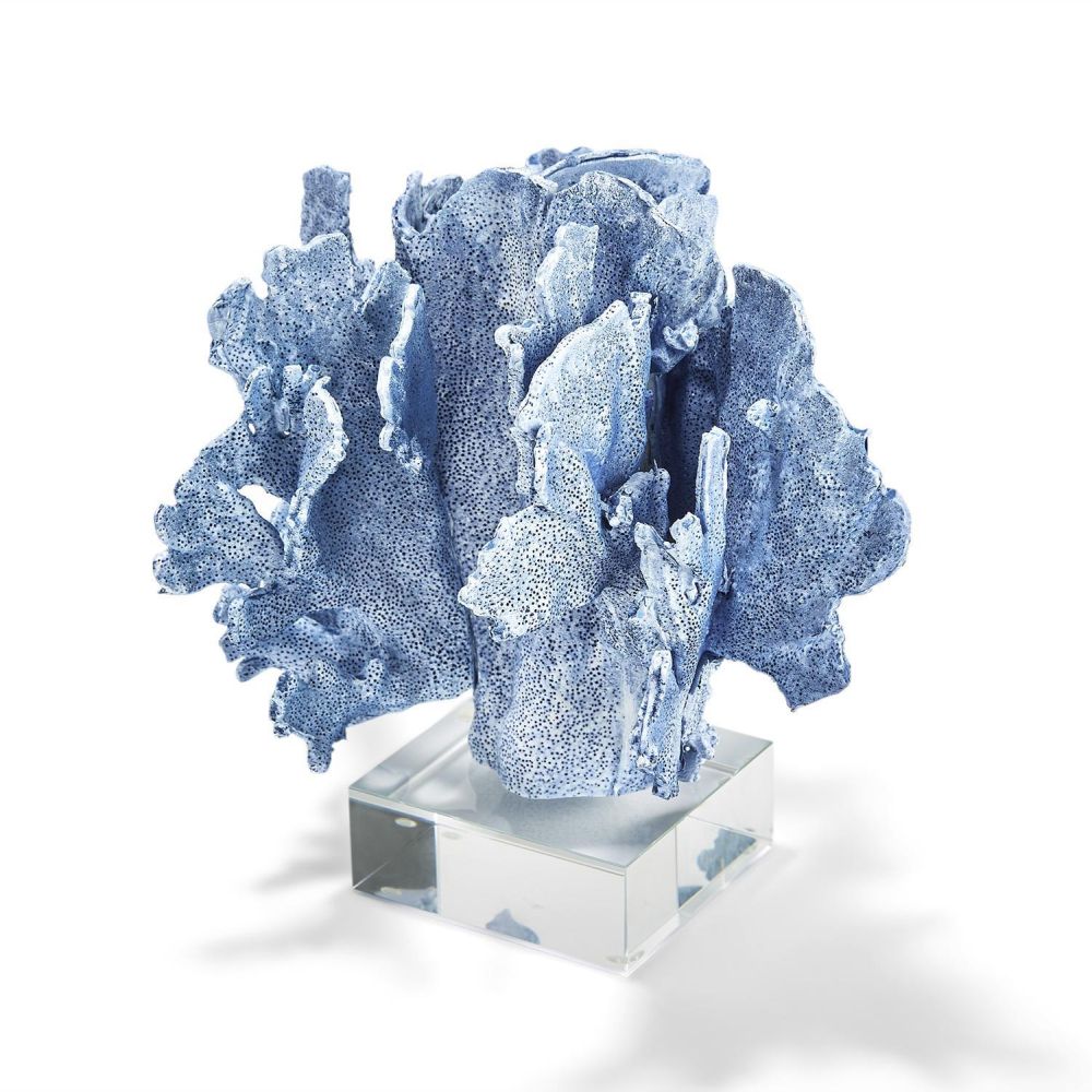 Two's Company Blue Coral Sculpture On Glass Base
