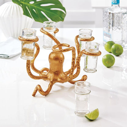 Two's Company Gold Octopus Shot Glass Holder