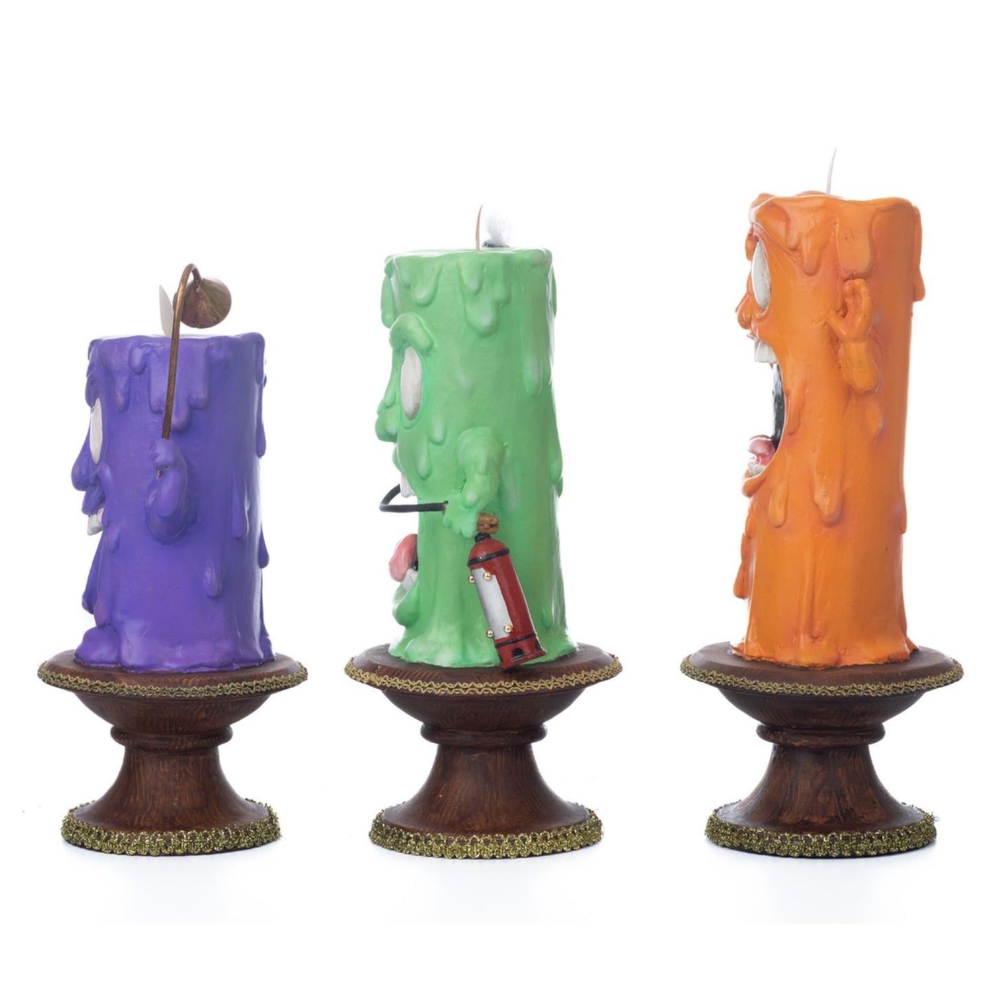 Katherine's Collection Lively Candles Set Of 3, Flameless, Green/Orange/Purple Resin