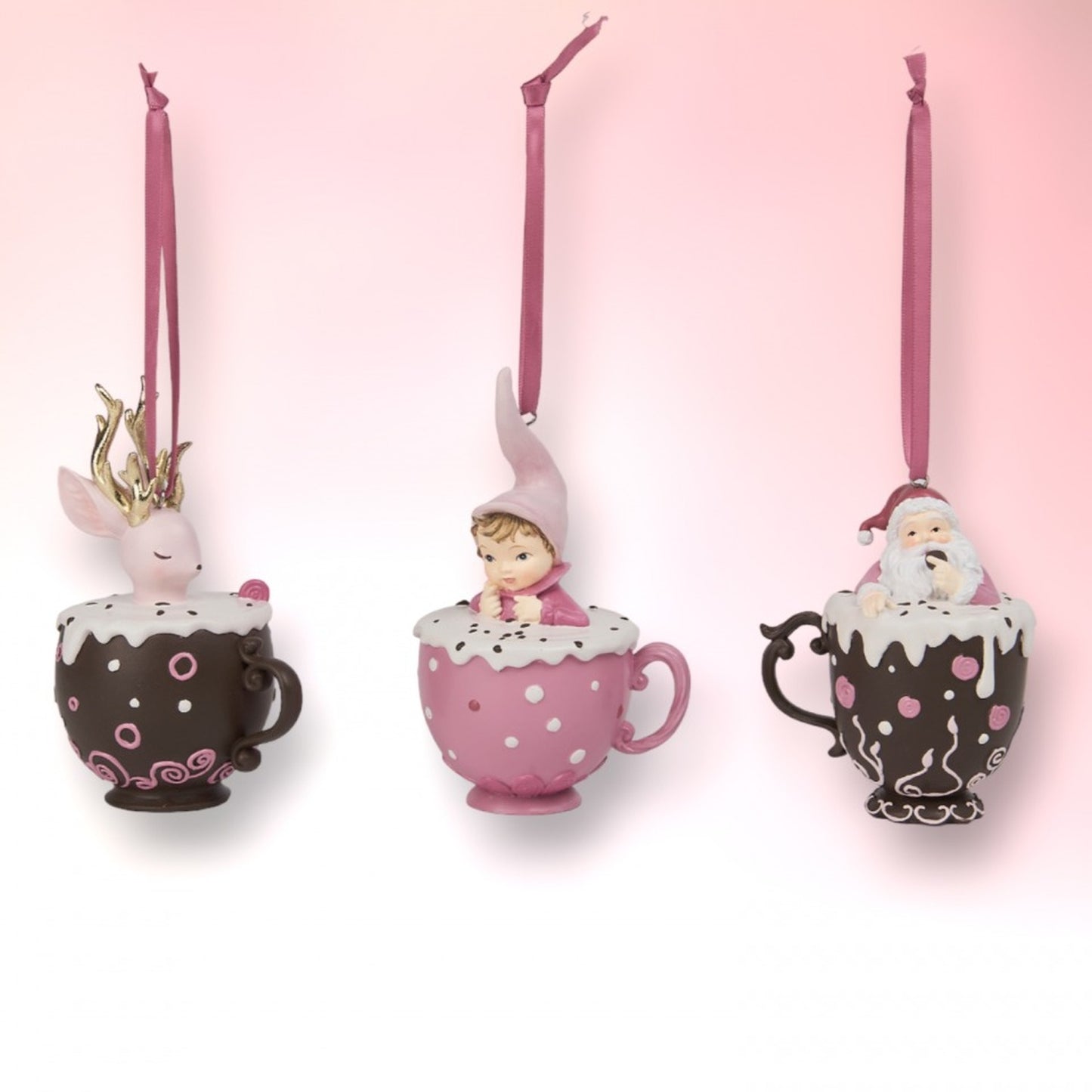 December Diamonds Candy Towne Assortment Of 3 Cocoa Mugs Ornaments