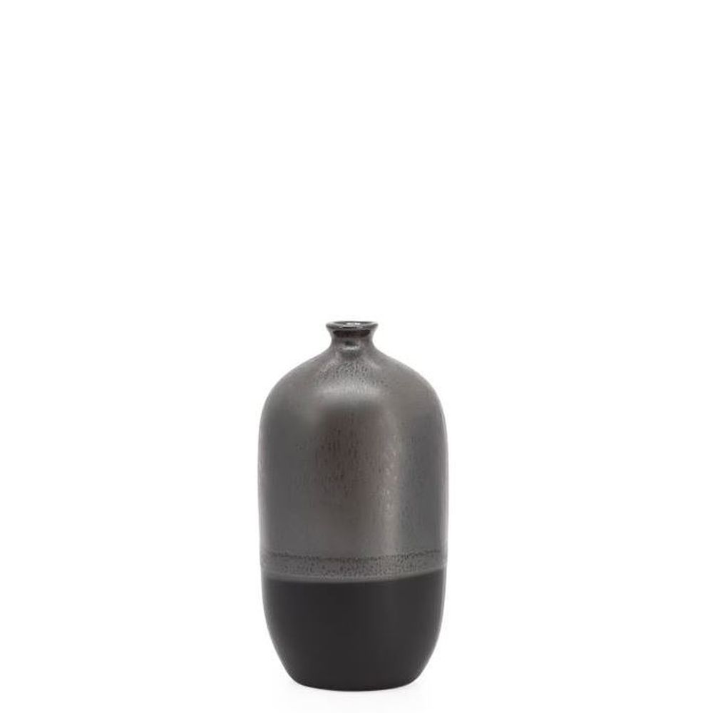 Torre & Tagus Tolo 2 Tone React Glaze Bottle Vase -Graphite, Black, Ceramic