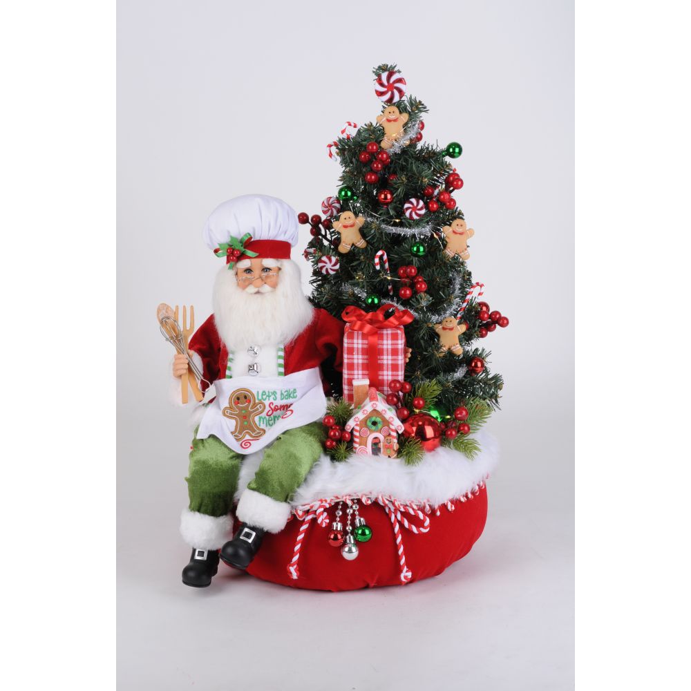 Karen Didion Lighted Gingerbread Santa Bag Figurine