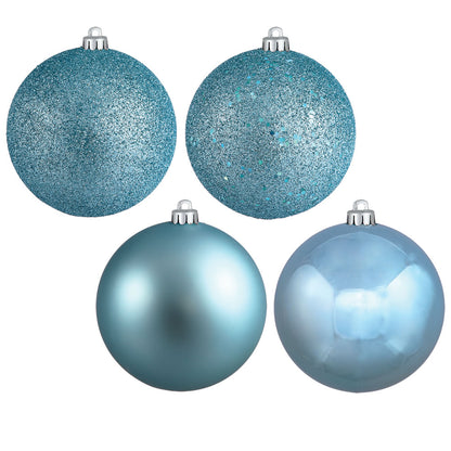 Vickerman 6" Baby Blue 4-Finish Ball Ornament Assortment, 4 per Box, Plastic