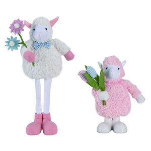 Transpac Plush Fluffy Lamb With Telescoping Legs, Set Of 2, Assortment
