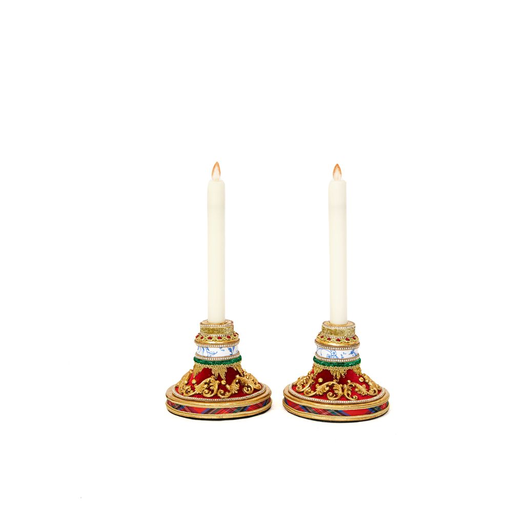 Katherine's Collection 2022 Chinoiserie Candle Sticks, Set of 2, 4.5" Gold Polyester