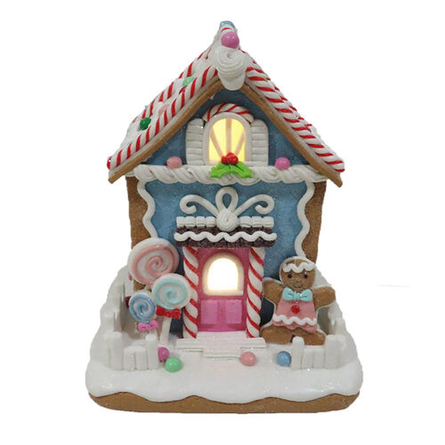 December Diamonds North Pole Sweet Shoppe Blue Candy Gingerbread House Figurine