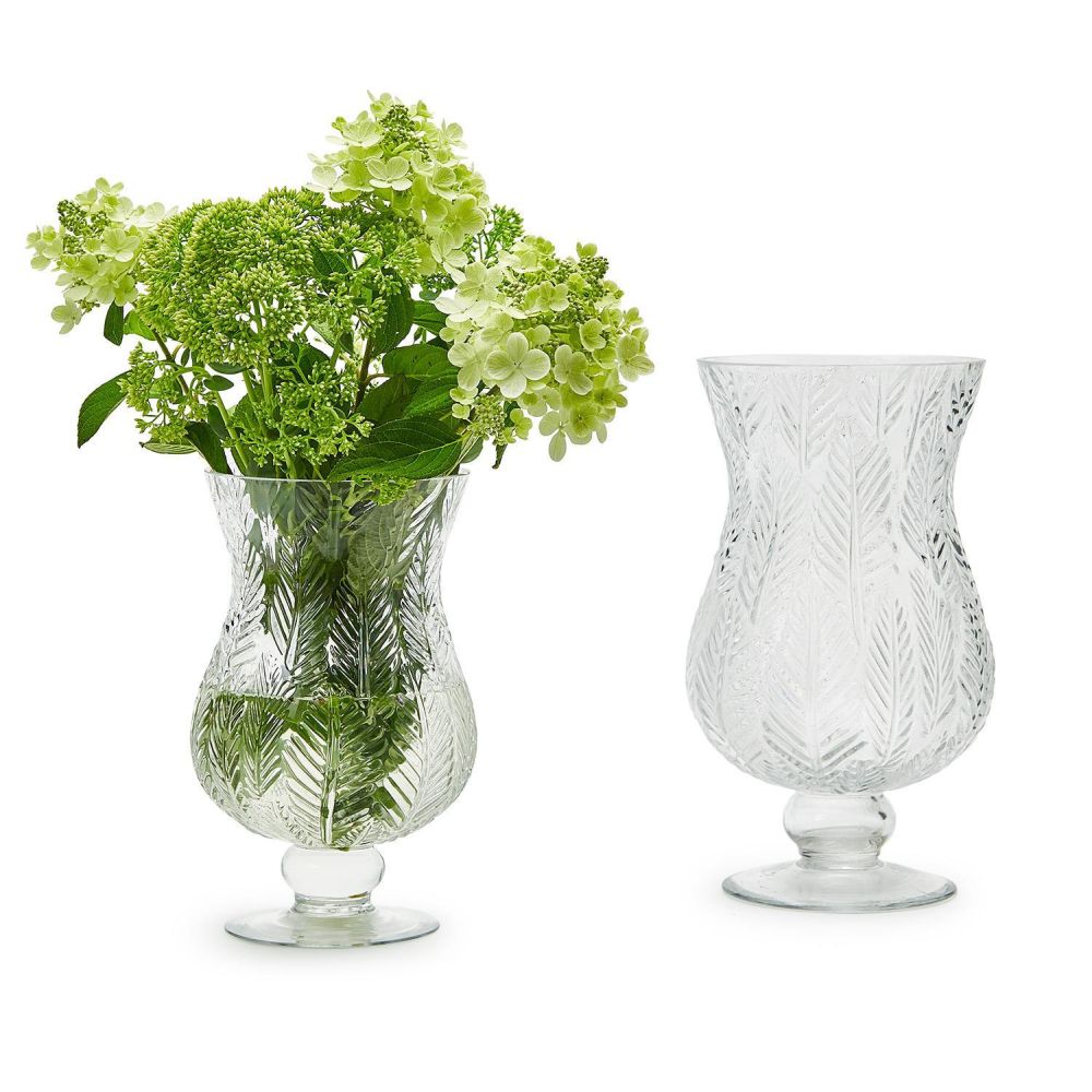 Two's Company Fern Decorative Vase / Hurricane - Glass, Set of 2.