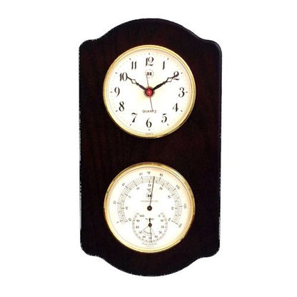 Quartz Clock & Thermometer With Hygrometer On Ash Wood