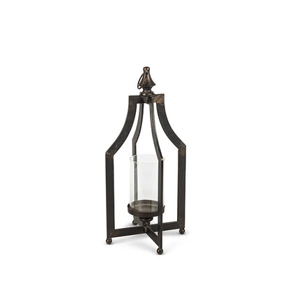Gerson Company Metal Lantern in Black Finish and Glass Cylinder, Set of 2