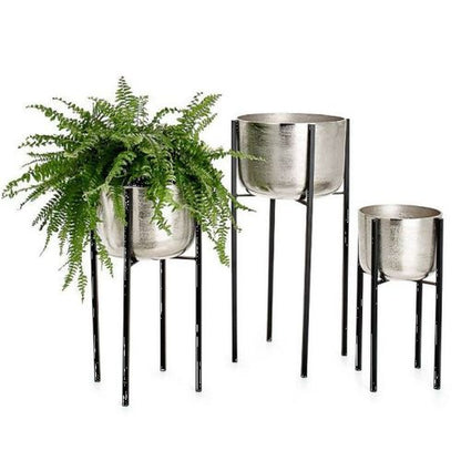 Torre & Tagus Basin Aluminum Standing Planters, Set of 3, Silver
