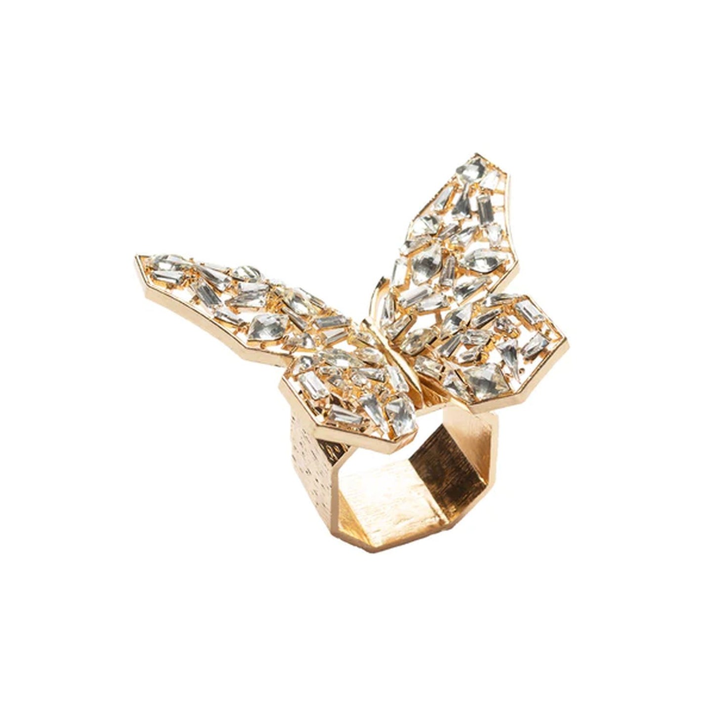 Kim Seybert Papillon Napkin Ring in Gold & Crystal, Set of 4 in a Gift Box