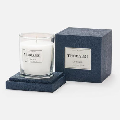 Thucassi Uptown Candle, Shagreen Navy Base, Rooftop View Scent, 8oz.