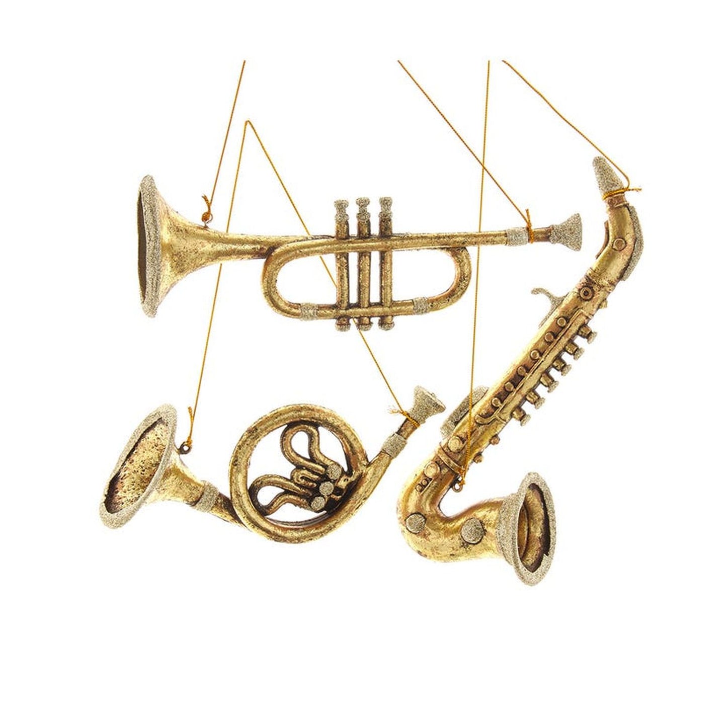 Kurt Adler 8-10" Antique Gold Musical Instrument Ornaments, Set Of 3, Assortment
