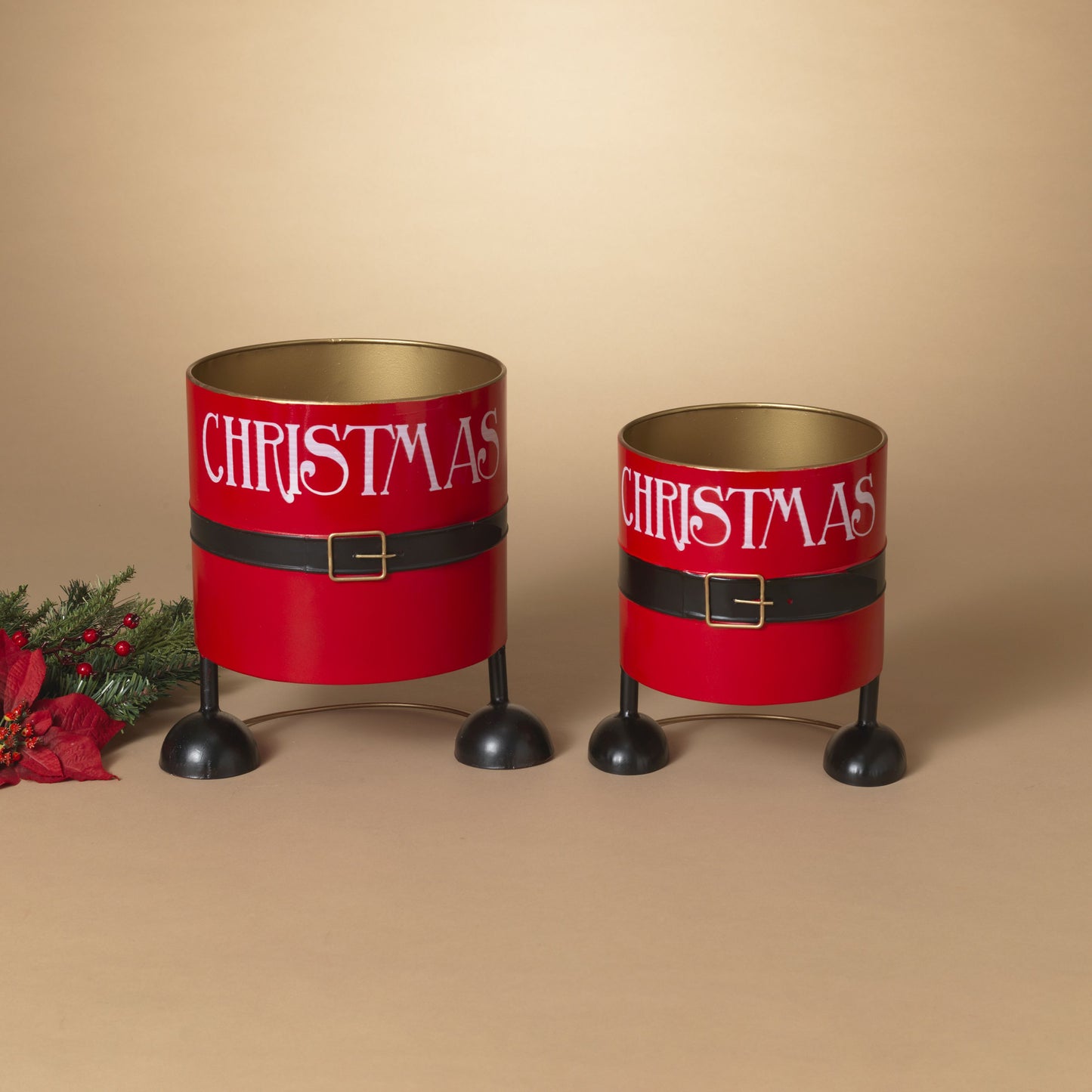 Gerson Company Set of 2 Metal Nesting Holiday Santa Containers