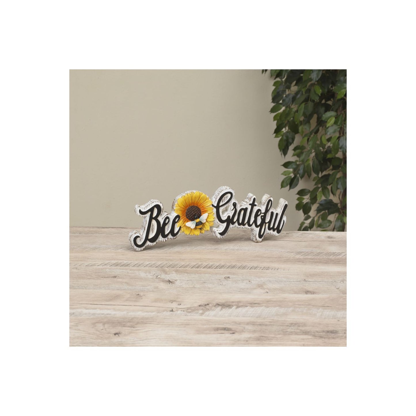 Gerson Company 14.8"L Resin "Bee Grateful" W/ Bee & Sunflower Tabletop Sign