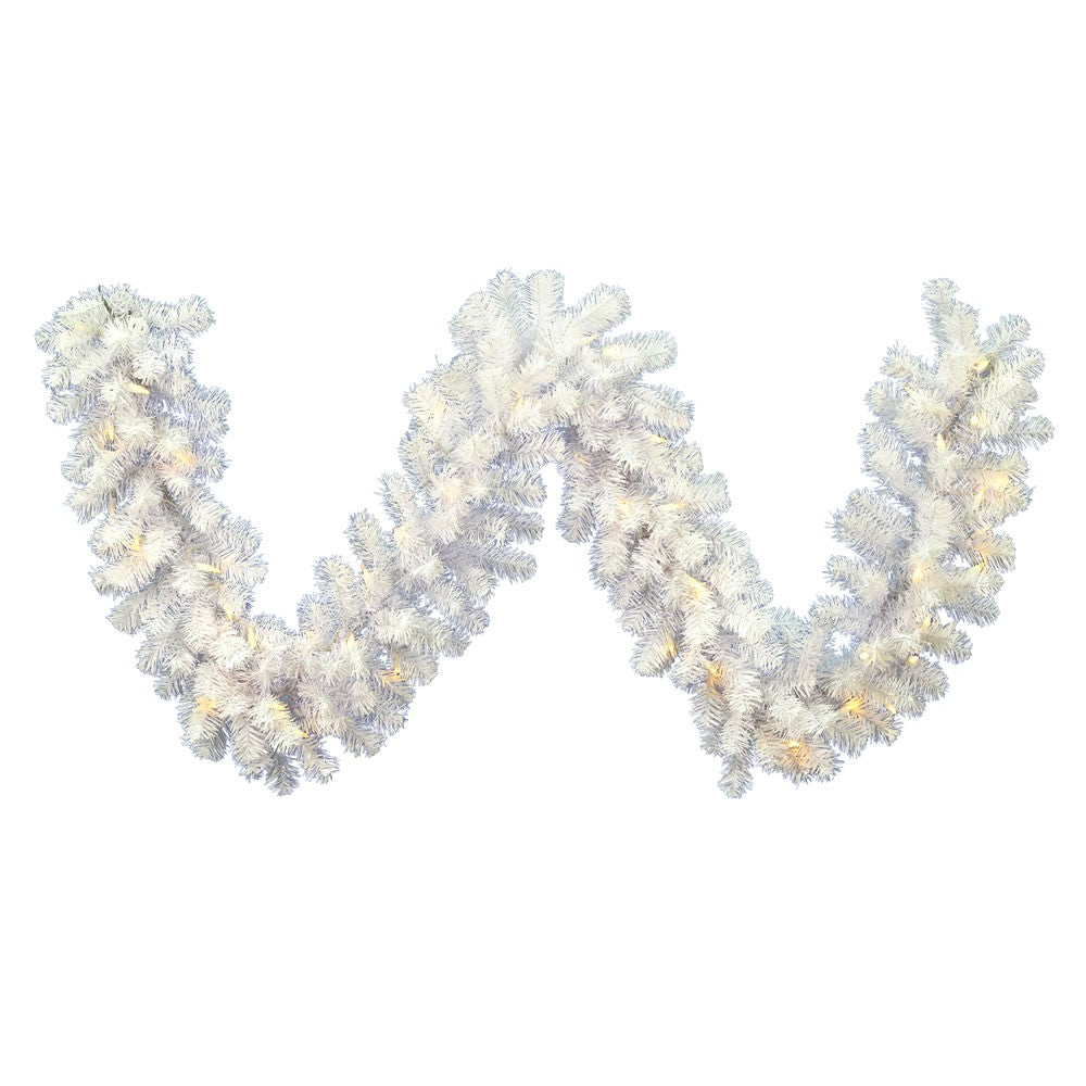 Vickerman 9' Crystal White Spruce Christmas Garland with Pure White Mini Lights