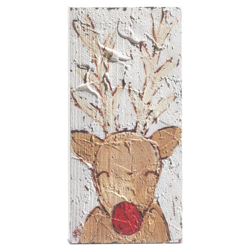 Raz Imports 2023 Heartfelt Holiday Reindeer Textured Wood Block