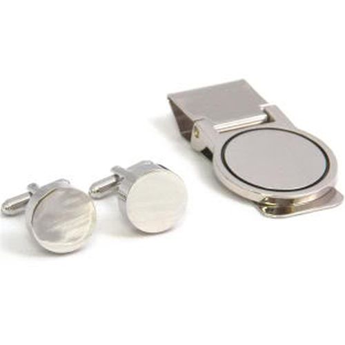 Circular Design Cufflink & Money Clip Set, Silver Plated