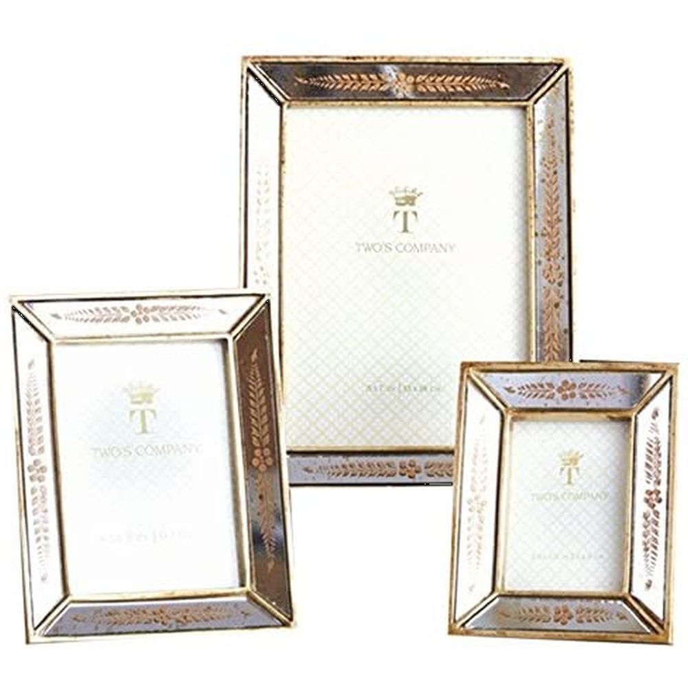 Two's Company Verona Set of 3 Gold Leaf Mirror Photo Frames