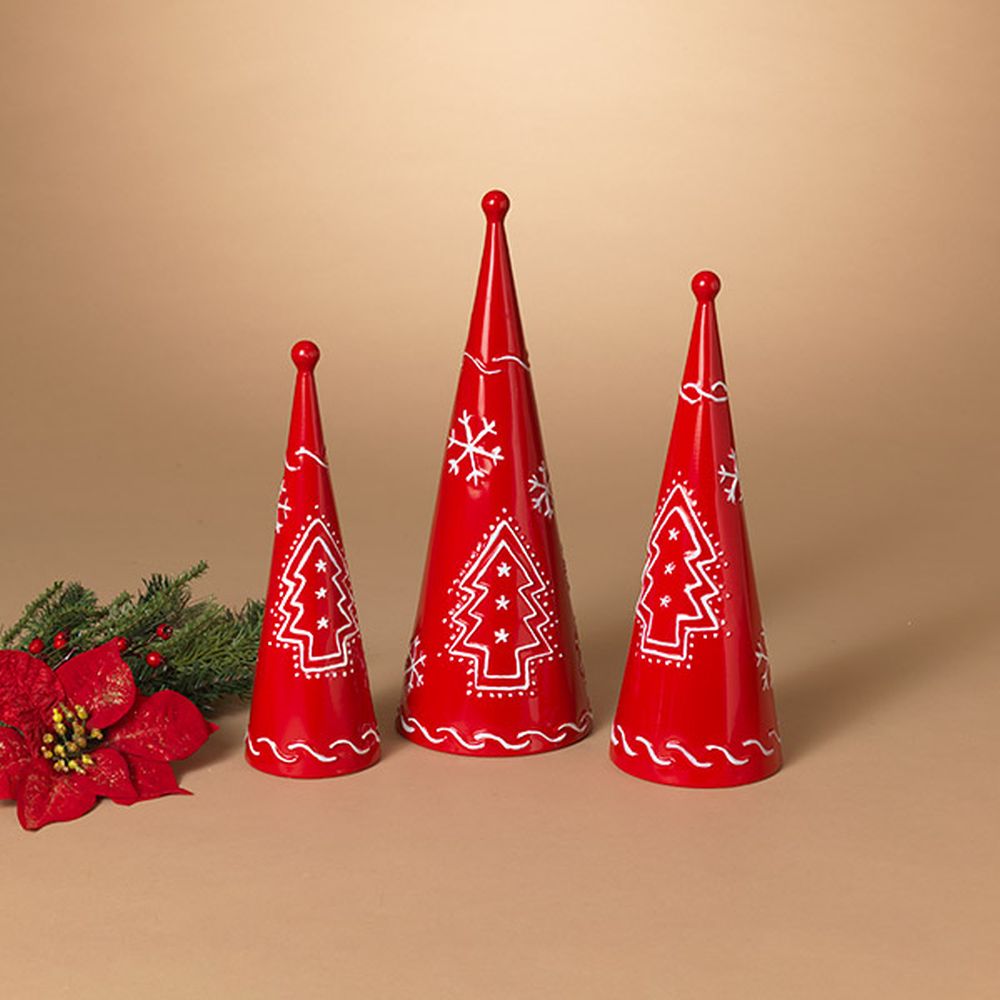 Gerson Set of 3 Nesting Metal Holiday Cone Trees 15.75"