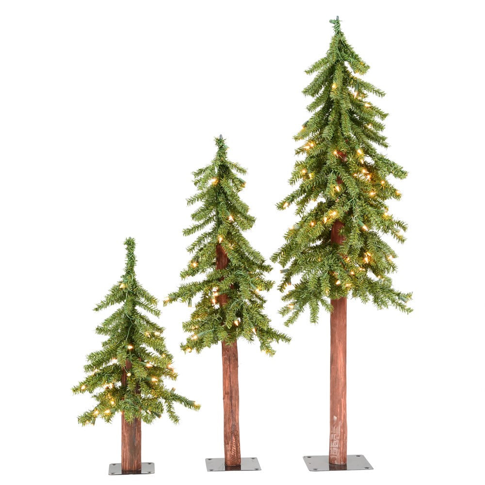 Vickerman 2' 3' 4' Natural Alpine Christmas Tree Set, Clear Incandescent Lights