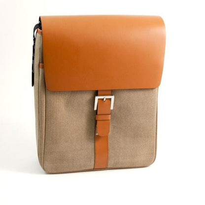 Bey Berk Saddle Leather & Khaki Fabric Messenger Bag