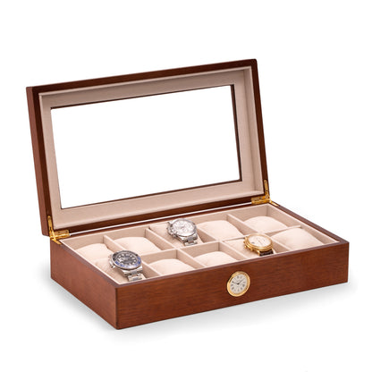 Bey Berk Wood Ten Watch Box w/ Quartz Movement Clock