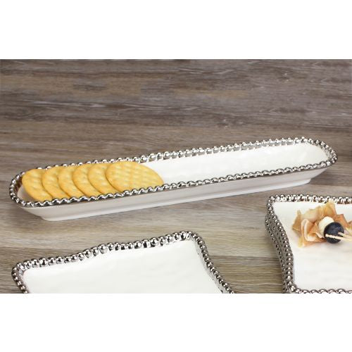 Pampa Bay Salerno Porcelain Cracker Tray, White, 3.5 x 14 inches