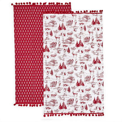 Two's Company Winter Toile Set Of 2 Dish Towels Includes 2 Designs