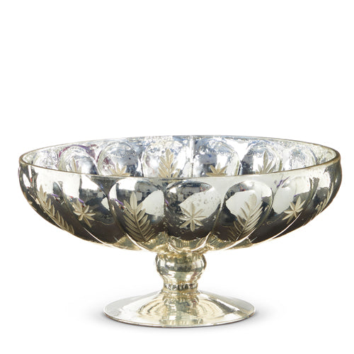 Raz Imports 2023 Bon Noel Etched Mercury Glass Footed Compote