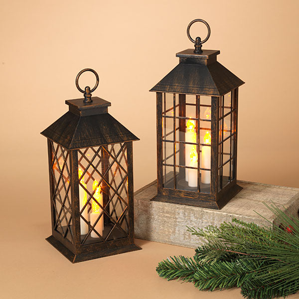 Gerson 12"H B/O Lighted Lantern With Candle Trio, 2 Assorted
