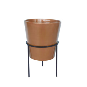 Transpac Large Terracotta Planter With Metal Stand