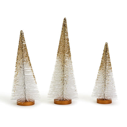 Two's Company Glistening Set Of 3 Gold Speckles Bottle Brush Christmas Trees